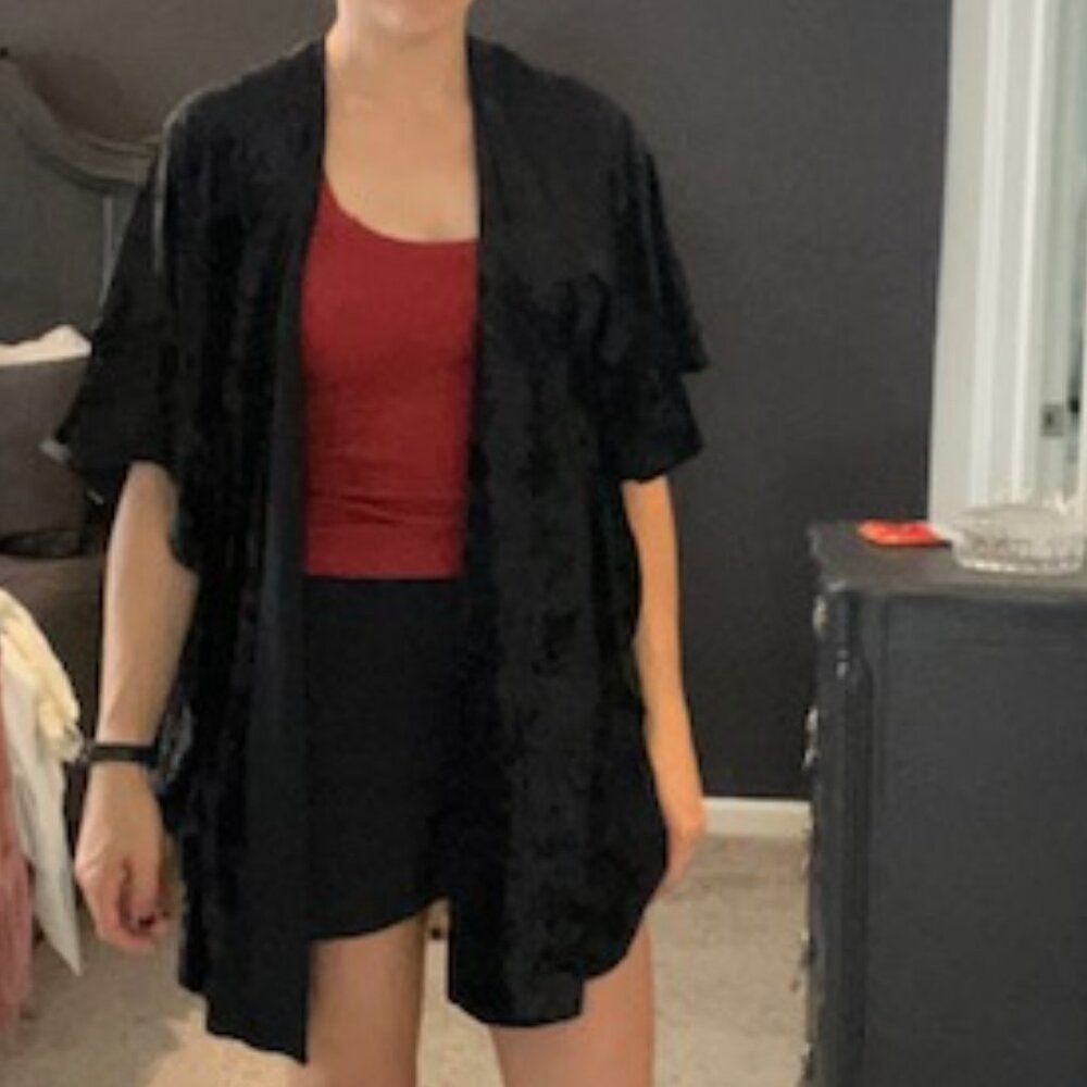 Black Velvet Wrap — Knee-Length, Flowing Sleeves